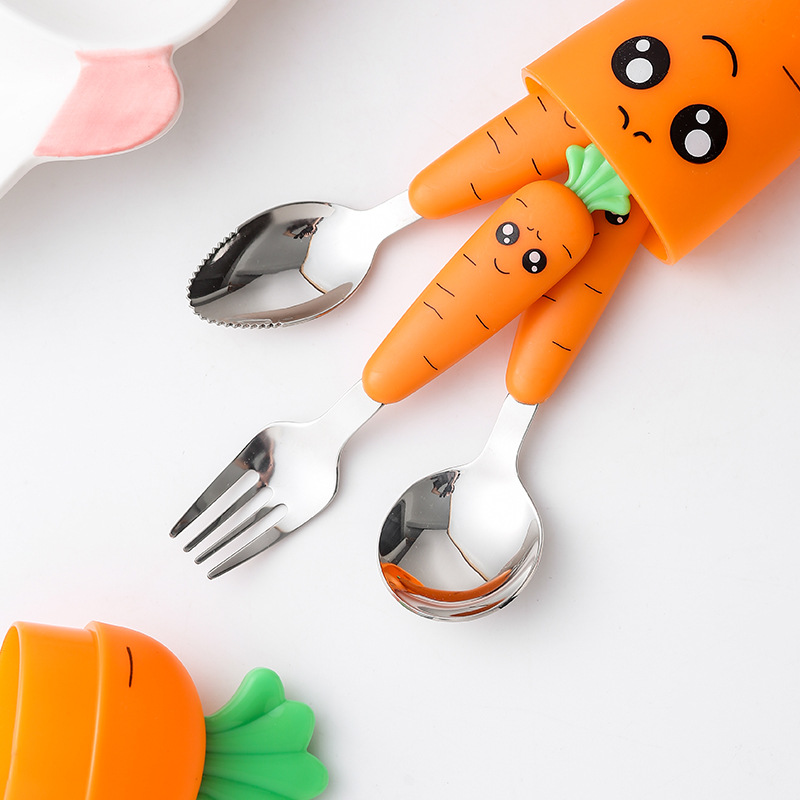 Weaning Spoon Set - 1PC Carrots Set Children Kids Dinnerware