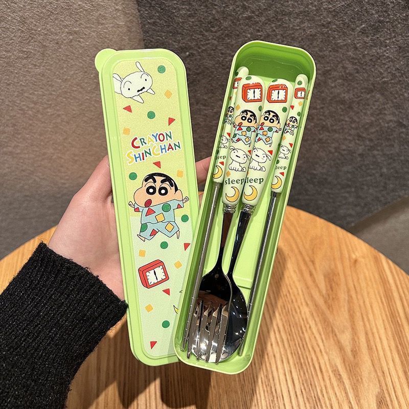 Kawaii Crayon Shin Chan Stainl - Weaning Spoon Set ulasan dan harga