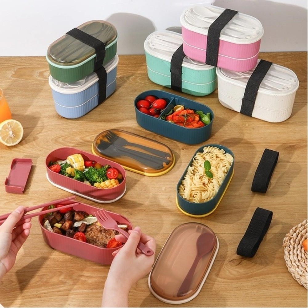 Portable Double Layer Lunch Bo - Weaning Spoon Set ulasan dan harga