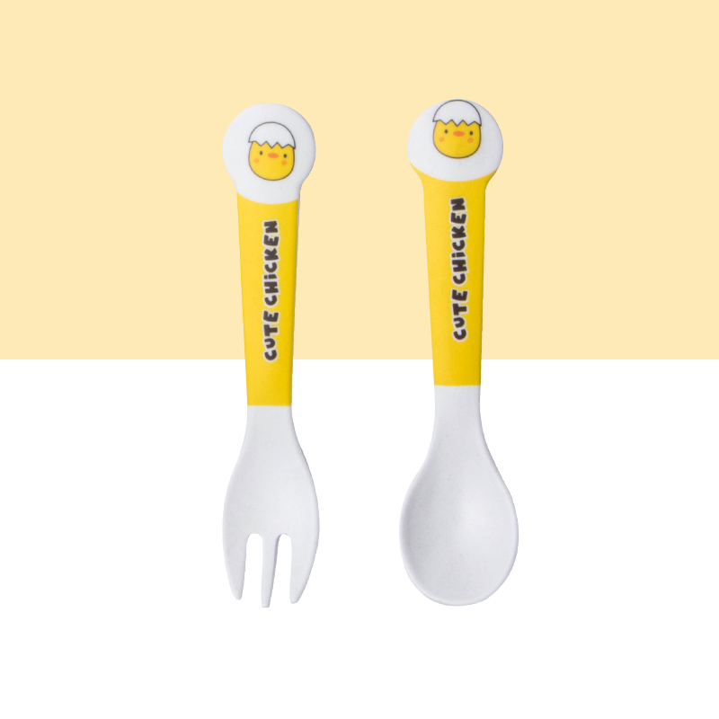 Cute Cartoon Chicken Bamboo Fi - Weaning Spoon Set ulasan dan harga